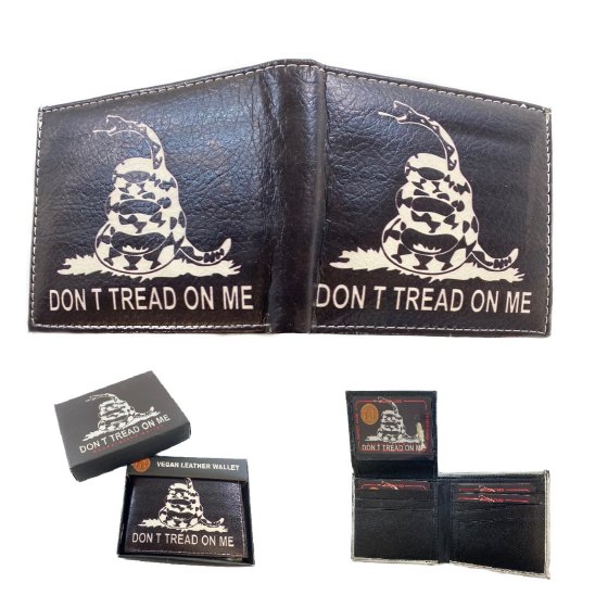 Vegan LEATHER Wallet [Bifold] Don't Tread on Me with Snake